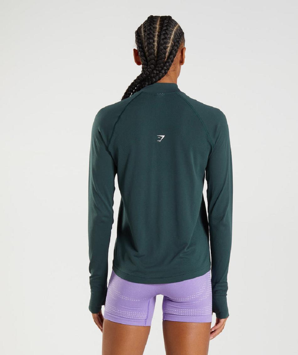 Correr Con Capucha Gymshark Vital Seamless 1/2 Zip Mujer Verde | CO 2593ILH